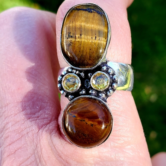 New Tiger Eye and Citrine 925 Silver Statement Ring. - Picture 2 of 16